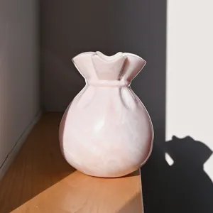 Pink marbled glass fortune bag vase home decor aesthetic table ornament elegant gift