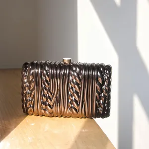 Minimalist Metallic Hard Box Clutch Bag For Women Twisted Texture Evening Party Designer Handbag Fashion Dinner Purse