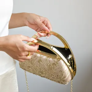 Borsa pochette da sera ricamata cinese con manico in metallo, elegante borsa di paillettes