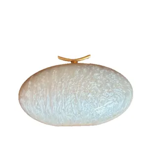 Acryl Abendtasche Ovale Muschel Umhängetasche Elegante Weiße Hochzeit Handtasche