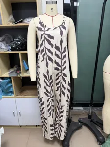 Women casual V-neck tropical leaf print jumpsuit fashionable summer long trousers