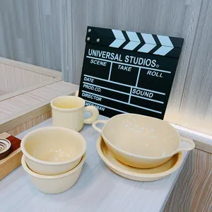 Cream ceramic tableware set cute coffee mug rice bowl plate kitchen dining accessories