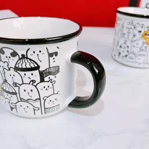 Jolie tasse en céramique avec motif de chat gribouillé, idéale pour le lait et le petit-déjeuner.