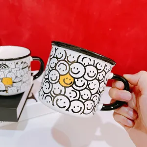 Tasse à Café en Céramique Créative Mignon Dessin Animé Doodle Visage Souriant Ours Chat Tasse de Lait Tasse de Petit-Déjeuner Cadeau