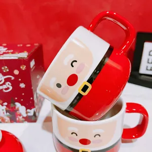 Christmas Santa Claus ceramic mug cute cartoon coffee milk cup with lid holiday gift