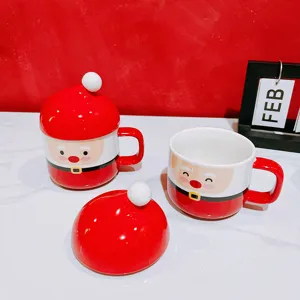 Christmas Santa Claus ceramic mug detailed view, festive red and white cartoon cup design.