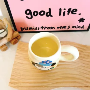 Cute cartoon puppy ceramic mug with big handle, aesthetic coffee cup for daily gift.