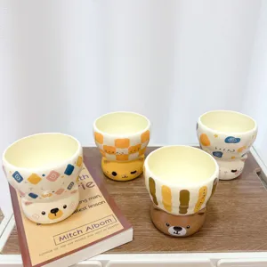 Ceramic cute animal coffee cup detail, creative cartoon water mug for office and home daily use.