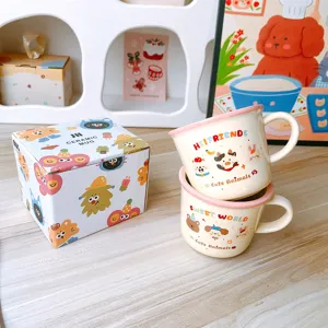 Cute ceramic coffee mug with gift box children cartoon animal breakfast milk cup gift
