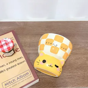 Creative Cartoon Animal Ceramic Mug With Cute Bear Cat Design High Temperature Resistant Office Water Cup