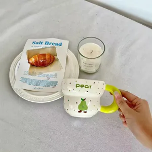 Cute Cartoon Ceramic Mug With Handle Creative Fruit And Bread Coffee Milk Breakfast Cup Minimalist Drinkware Gift