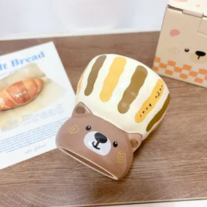 Cute cartoon animal ceramic water cup with creative design, heat-resistant office mug for girls.