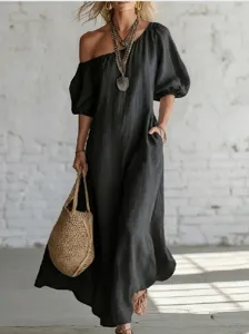 Women off shoulder maxi dress casual loose cotton long dress elegant vacation wear