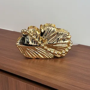 Französische Vintage Acryl Muschel Abendtasche Glänzend Vergoldete Textur Perlen Handtasche Damen Mode Clutches Party Tasche
