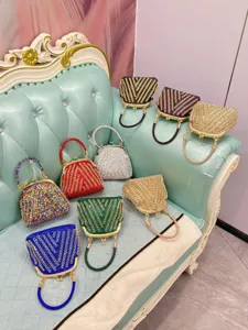Luxury rhinestone striped evening bag, sparkling crystal clutch purse, elegant mini handbag for women.