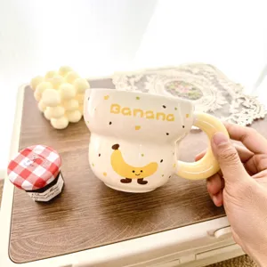 Cute ceramic banana cartoon coffee mug, creative aesthetic milk breakfast water cup.