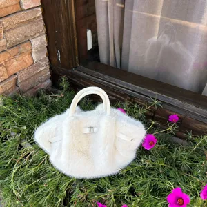Weiß Kunstfell Handtasche Winter flauschig Henkeltasche Schultertasche süße Beuteltasche