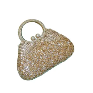 Pochette de Soirée Strass Brillants avec Poignée Ronde Métallique Sac à Main Luxe Femme