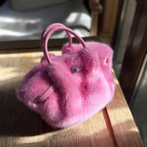 Rosa flauschige Plüsch Handtasche Damen Shopper Schultertasche Winter Fell Tasche