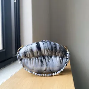 Gradient acrylic shell evening bag with beaded chain strap, stylish clutch for banquet events.