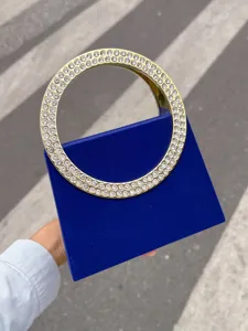 Blaues Samt Abendhandtasche mit glitzerndem Strass Rundgriff für elegante Damen Party Tasche