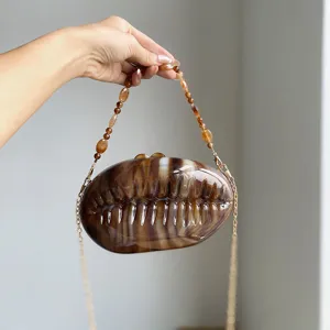 Gradient Acrylic Evening Bag Shell Shaped Crossbody Clutch Bag With Beaded Chain Women Fashion Handbag