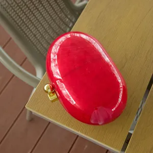 Red acrylic minaudière evening clutch bag elegant oval box shoulder bag for women