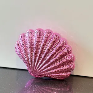 Pink shell acrylic clutch bag, shiny textured surface, unique dinner crossbody bag