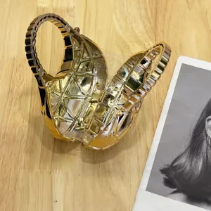 Detailansicht einer luxuriösen Acryl-Handtasche mit geometrischen unregelmäßigen Linien.
