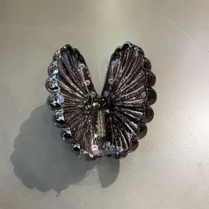 Metallic acrylic shell evening clutch bag, unique open design elegant party handbag for women