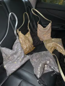 Sparkling rhinestone hobo shoulder bag, glamorous crystal underarm bag for women party.
