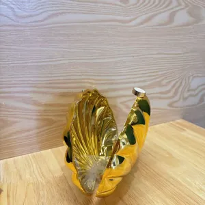 Gold shell acrylic evening clutch bag, stylish shiny hard shell cross body bag for women party.