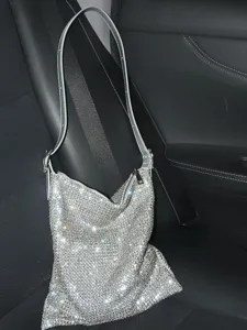 Women Rhinestone Underarm Bag Sparkly Crystal Shoulder Bag Small PVC Casual Crossbody Purse Fashion Handbag