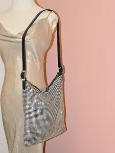 Rhinestone shoulder bag for women sparkling crystal hobo underarm handbag fashionable casual style.