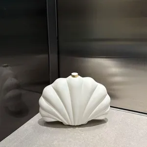 Detailed view of the white matte acrylic shell clutch bag, elegant design, smooth texture.