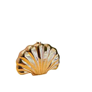 Gold metallic shell clutch bag, stylish acrylic evening purse for women party wedding.