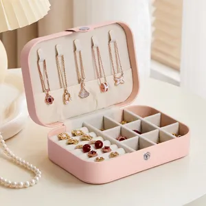 Portable Jewelry Box PU Leather Travel Jewelry Organizer Small Case For Earrings Rings Necklaces Mini Storage Box Gift