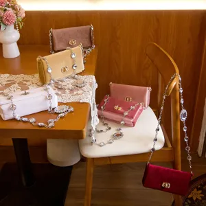 Fluwelen avondtas met strass ketting, elegante damestas in verschillende prachtige kleuren.
