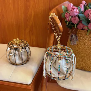 Luxury rhinestone cage handbag bucket bag velvet pouch chain evening clutch bag
