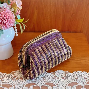 Stunning purple rhinestone evening clutch bag, elegant crystal dumpling shoulder bag.