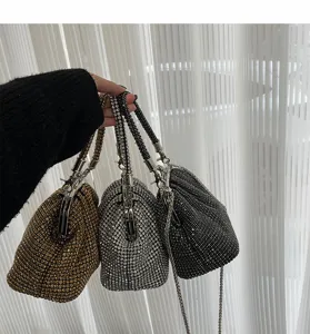 Sparkling evening shell clutch mini handmade rhinestone clip diamond crossbody bag