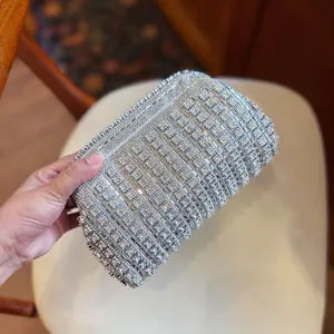 Sparkling rhinestone evening clutch bag for women, elegant crystal shoulder crossbody bag.