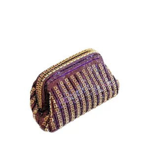 Purple rhinestone evening clutch bag, elegant crystal dumpling shoulder bag for women main view.