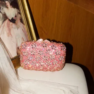 Sac Pochette Soirée Strass Luxe Cadre Métal Floral Bandoulière Femme Fête Bal