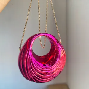 Pink Metallic Acrylic Ring Crossbody Bag Chic Crescent Handbag Trendy Statement Evening Bag