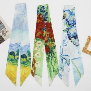 96cm raso lungo sciarpa di seta stampa artistica nastro capelli borsa accessorio
