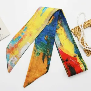 Sciarpa twilly di seta con arte astratta colorata per capelli, borse e nastro elegante.