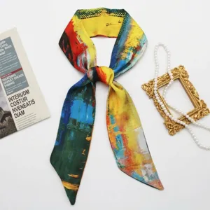 Sciarpa twilly lunga in satin con stampa artistica di pittura a olio per capelli borsa