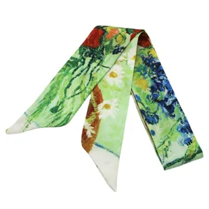 Sciarpa in seta stretta e satinata da 96 cm nastro artistico per capelli borsa floreale