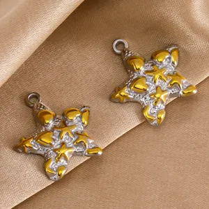 Stainless steel retro Y2K star heart pendant DIY jewelry accessory closeup detail view.